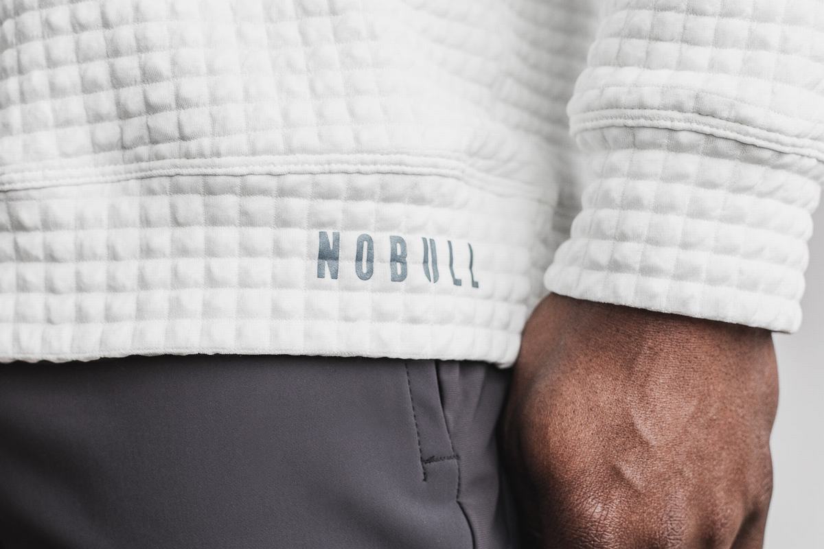 Nobull Quilted Crew Men's Pullover White | Australia (FX9508)